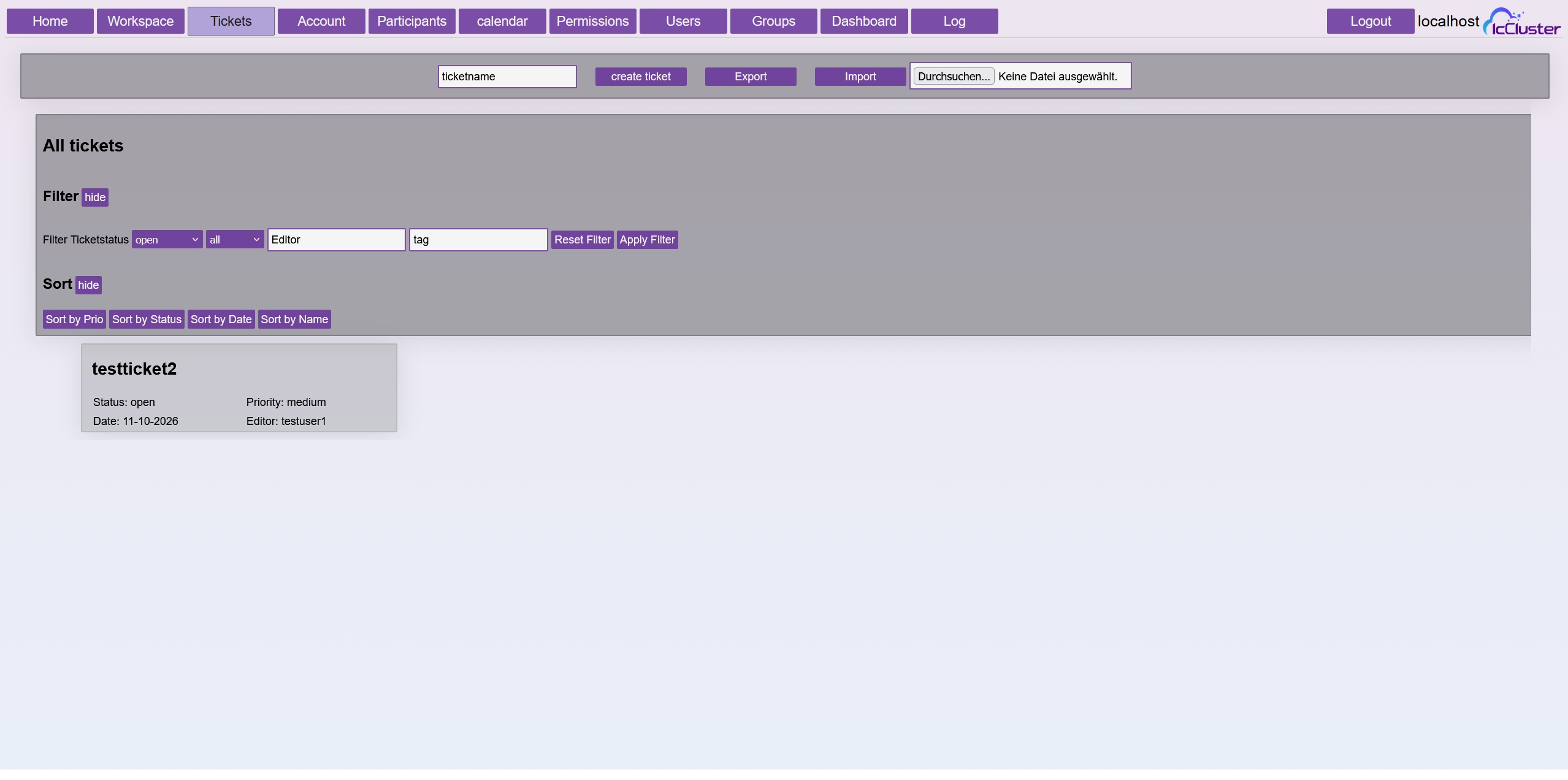 Building Lifecycle Manager mit Filter und Übersicht eines offenen Vorgangs